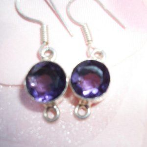 Handcrafted  Amethyst round earrings Sterling silver
